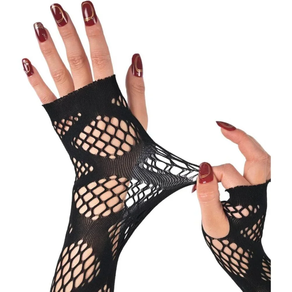Women's Fishing Halloween Black 6 Net Gloves Fingerless Gothic Accessories